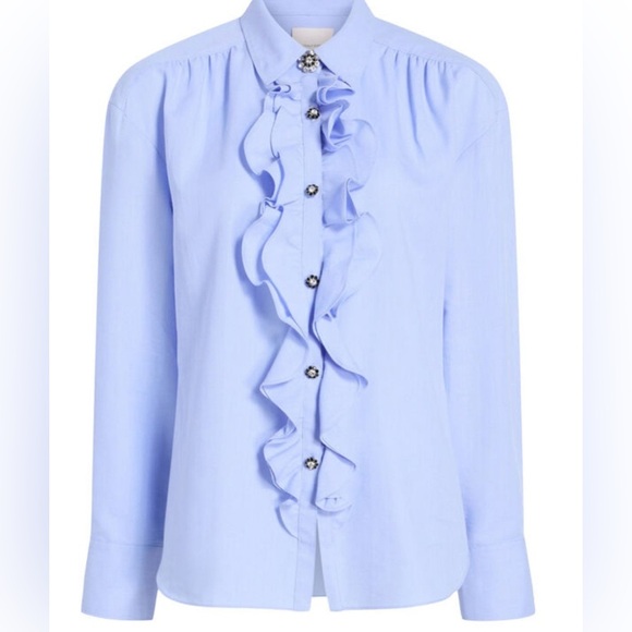 NEW Cinq a Sept Kadi blue ruffle shirt blouse with rhinestone buttons - Picture 3 of 6